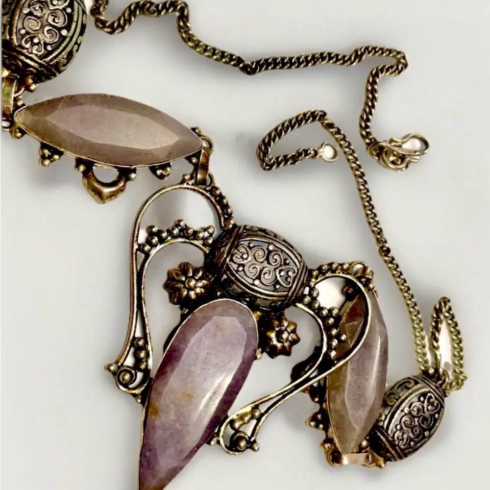 Gemstone Necklace Victorian Style Iolite Sunstone Sterling Silver Necklace